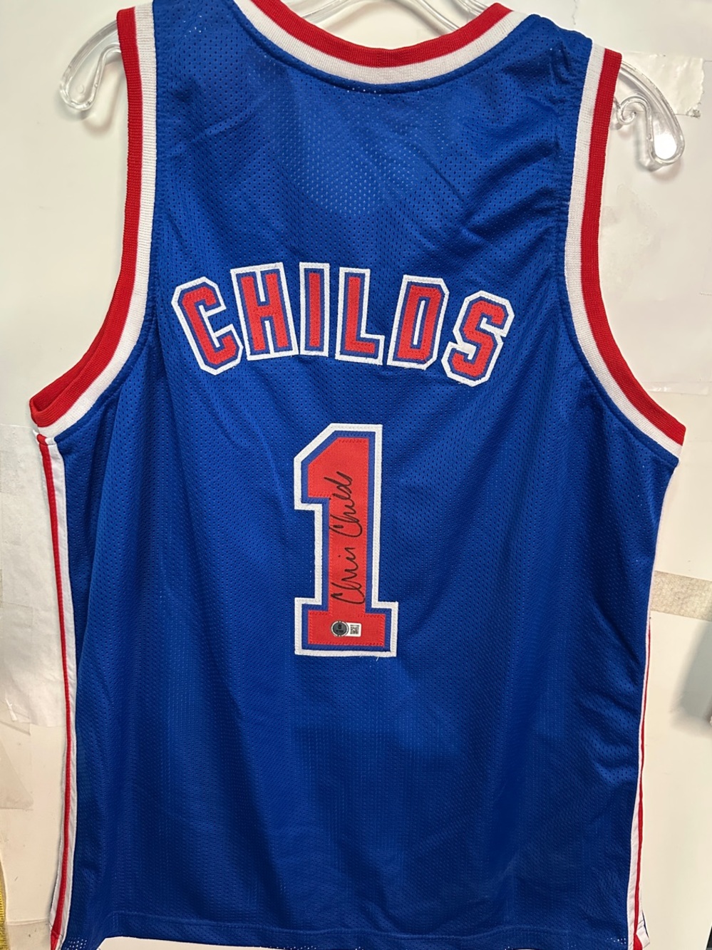 NBA Blue Basketball Jersey with Red & White Trim - #1 Childs signed & authentic